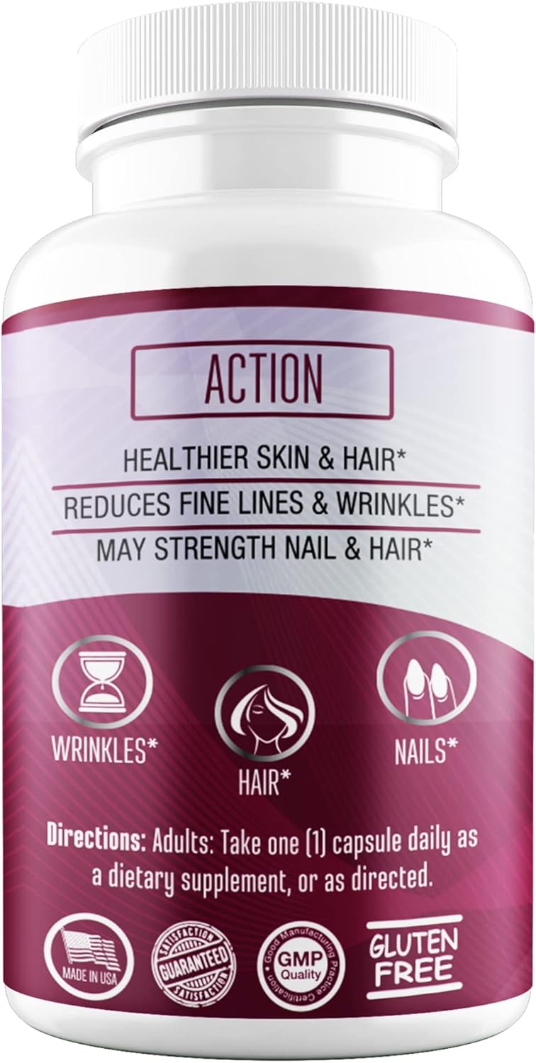 Genrestore Berry Gen Biotin Supplement 10000 mcg Capsules - Hair Growth & Skin Health Support - Vegan Formula - 30 Count