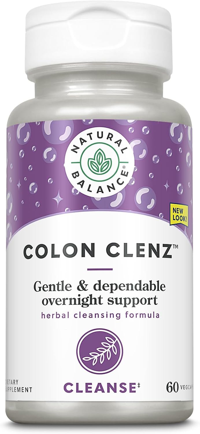Gentle Herbal Colon Cleanse & Detox Supplement | Overnight Formula for Digestive Health - Natural Balance Colon Clenz - 60 VegCaps - 60-Day Guarantee