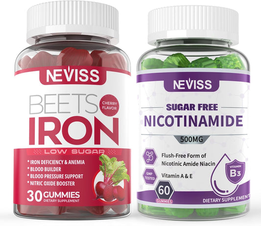 Gentle Iron & Nicotinamide 500mg Vegan Gummies, Sugar-Free Supplement by NEVISS