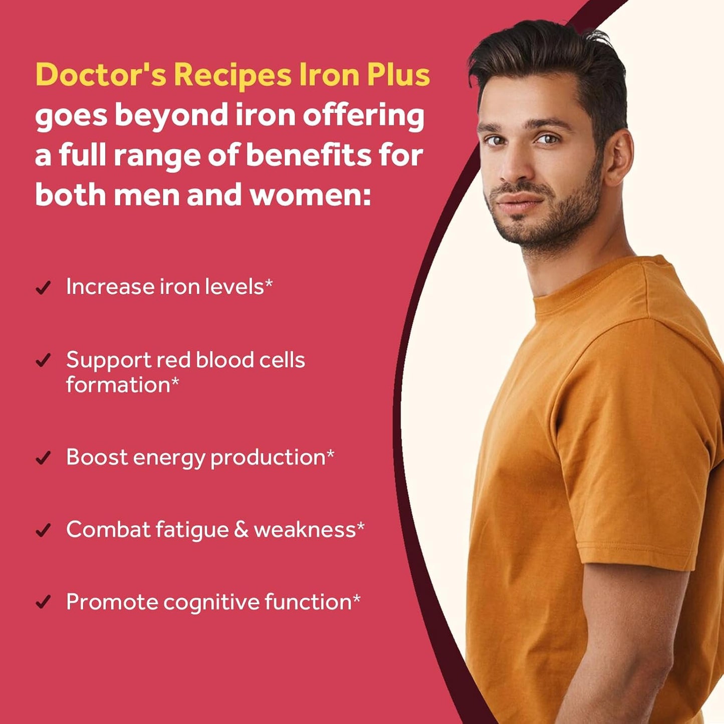 Gentle Iron Supplement for Women and Men with Vitamin C, B6, Folate & B12 - Non-Constipating Vegan Capsules for Blood & Energy Support