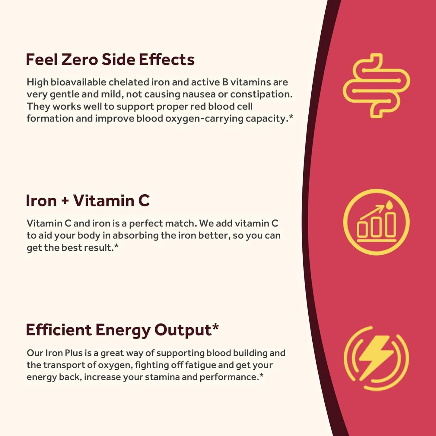 Gentle Iron Supplement for Women and Men with Vitamin C, B6, Folate & B12 - Non-Constipating Vegan Capsules for Blood & Energy Support