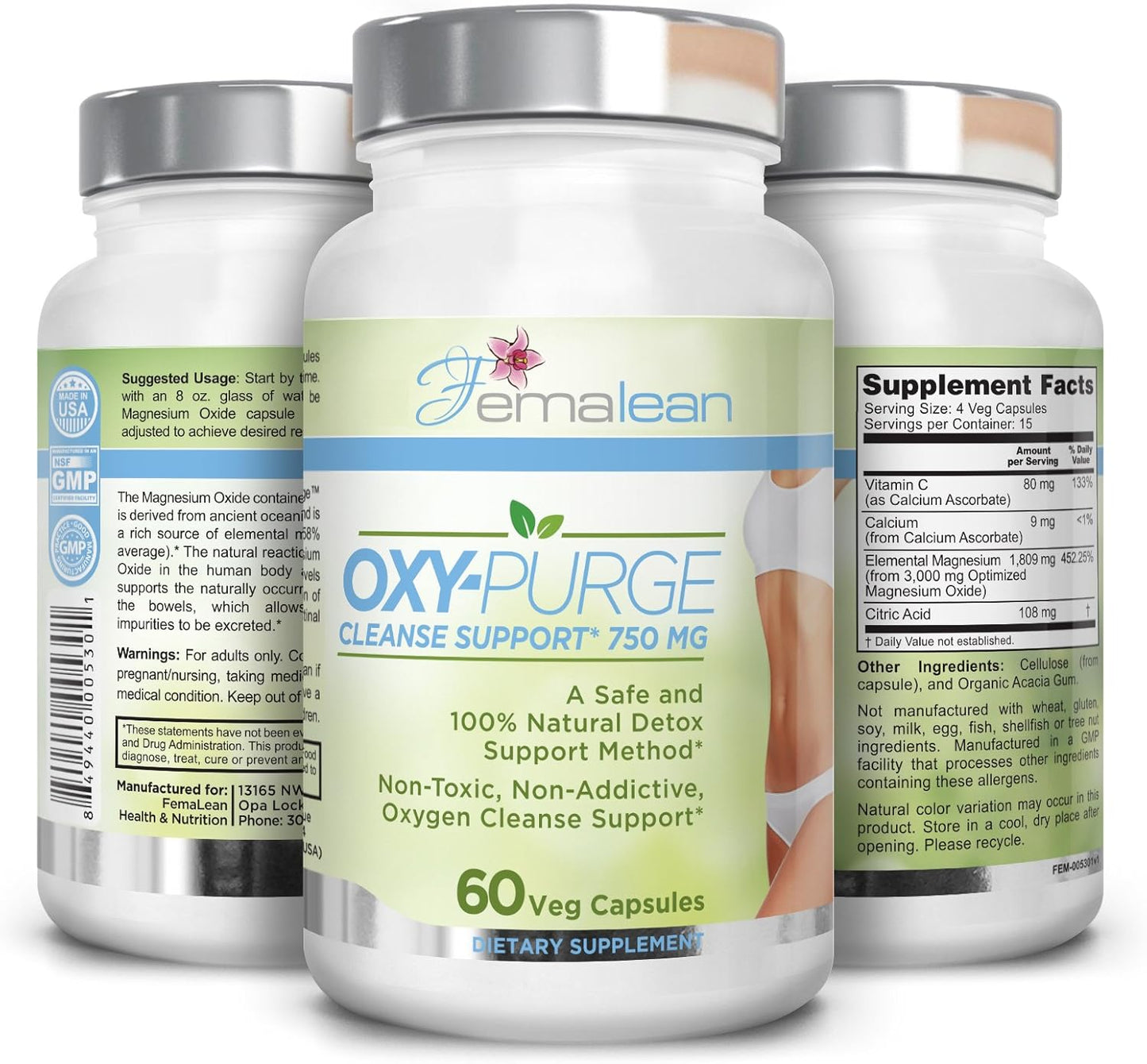 Gentle Oxy-Purge Colon Cleanse Vcaps - Natural Magnesium Oxide Laxative for Healthy Digestion & Regularity