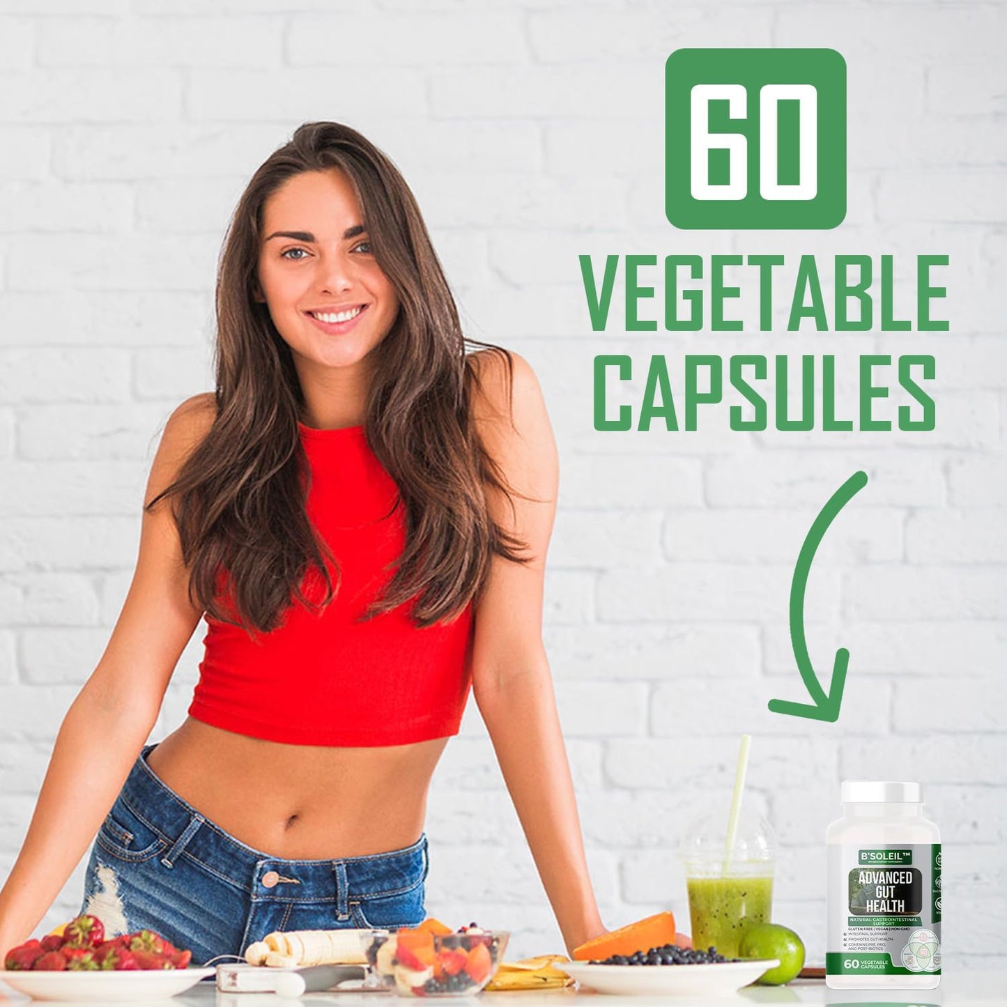 Genuine Health B’Soleil™ Advanced Probiotic with Pre, Pro & Post Biotics - 60 Capsules - Gluten Free, Vegan, Non-GMO - 25 Billion CFU - Natural Gut Health Support