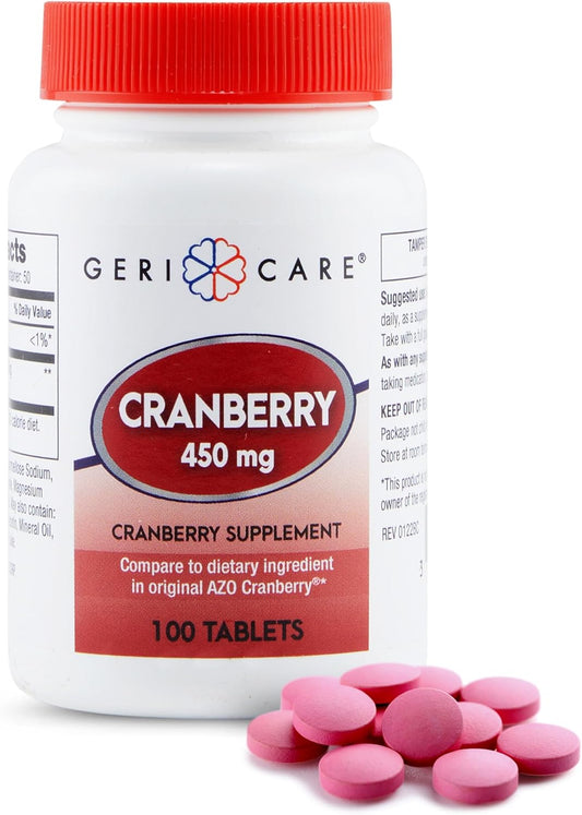 GeriCare High-Potency 450mg Pure Cranberry Tablets - Natural UTI Prevention for Men & Women - GMO, Gluten & Dairy Free - 100 Count