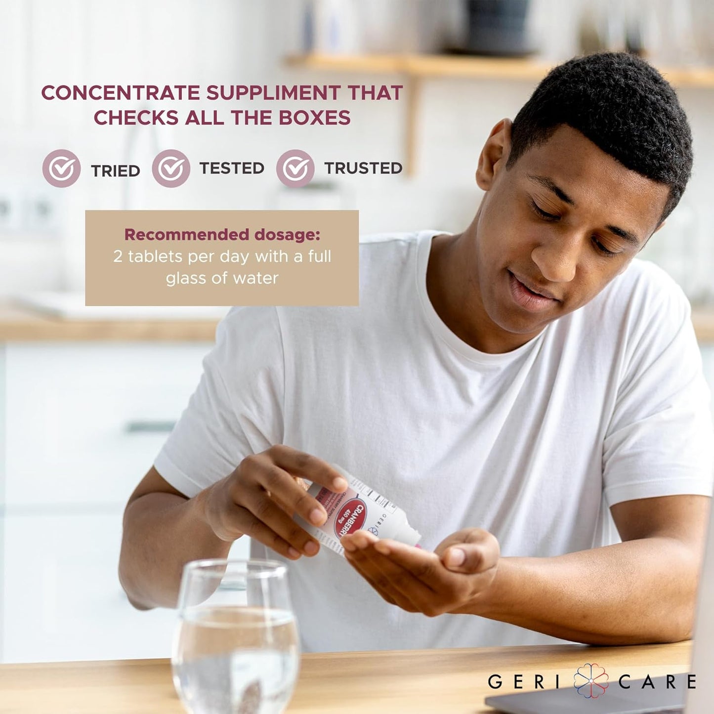 GeriCare High-Potency 450mg Pure Cranberry Tablets - Natural UTI Prevention for Men & Women - GMO, Gluten & Dairy Free - 100 Count