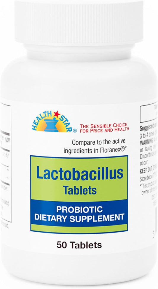 GeriCare Probiotic Lactobacillus Dietary Supplement Tablets for Digestive Health - 50 Count Pack