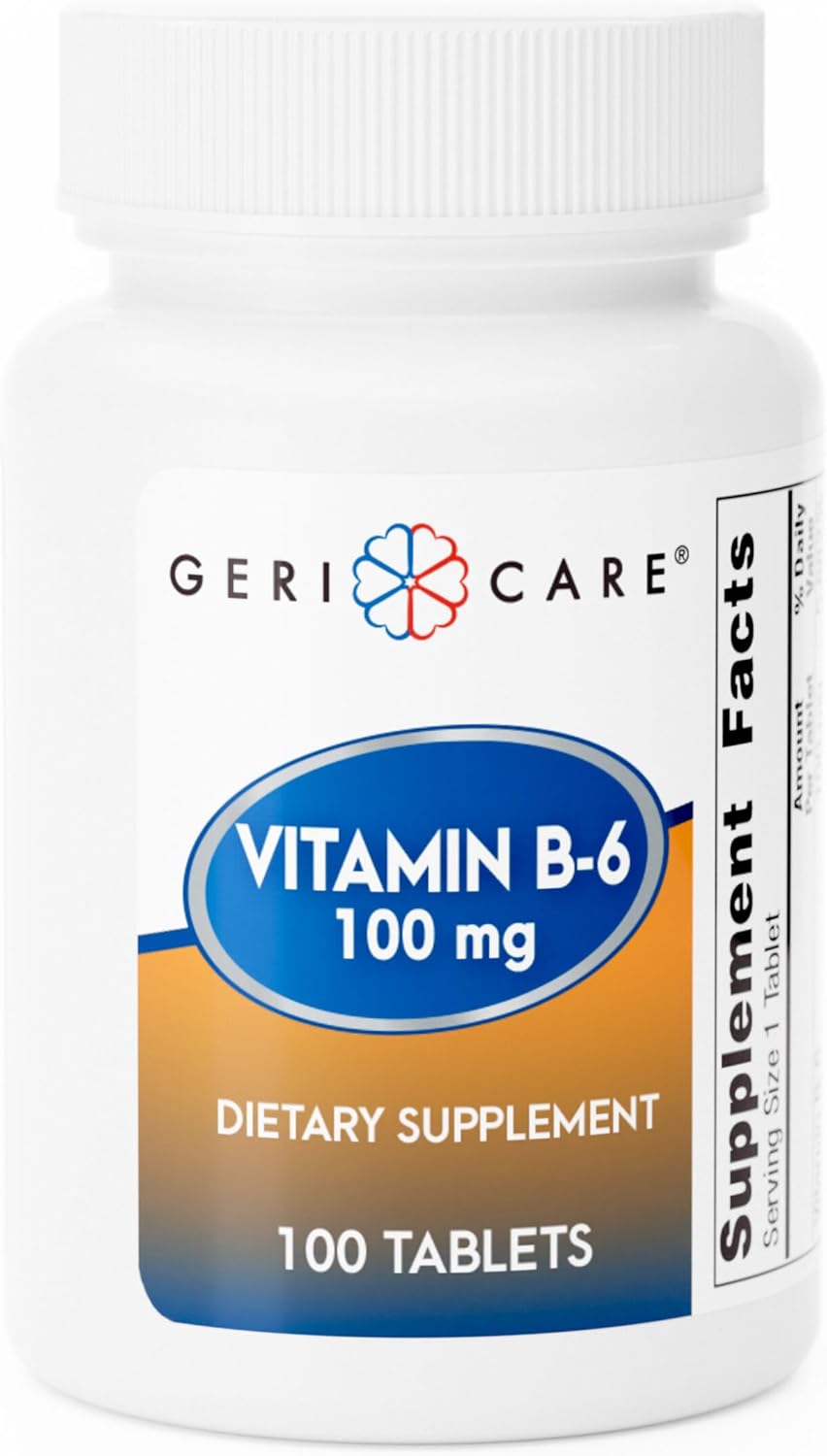 Gericare Vitamin B-6 100 mg Tablets - 100 Count Bottle for Daily Health Support