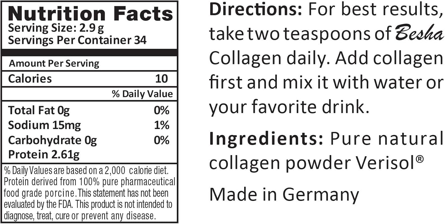 German-Made BESHA INC Verisol Collagen Bioactive Peptides - Natural Collagen Powder