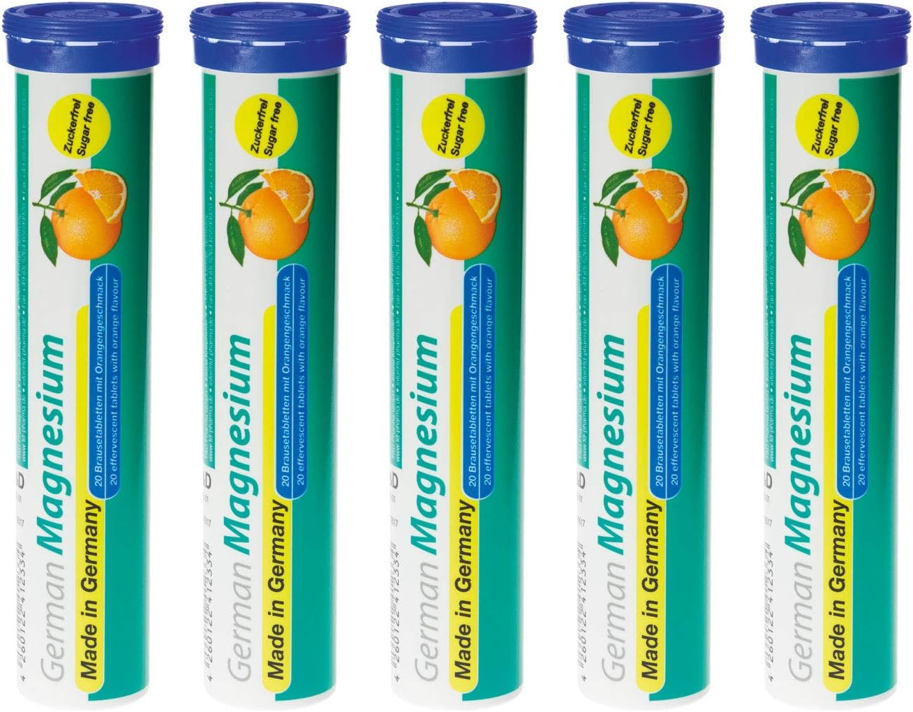 German Magnesium Oxide Effervescent Tablets - Orange Flavor | 200mg Magnesium per Serving | Sugar Free, Vegan | Made in Germany by T&D Pharma