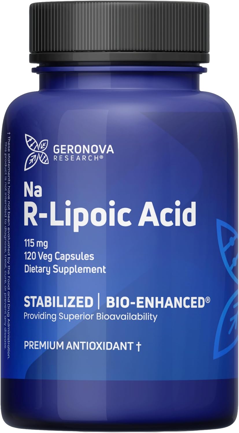 Geronova Research 115mg R-Lipoic Acid Capsules - 4 Month Supply - Enhanced Absorption ALA Supplement - 120 Count