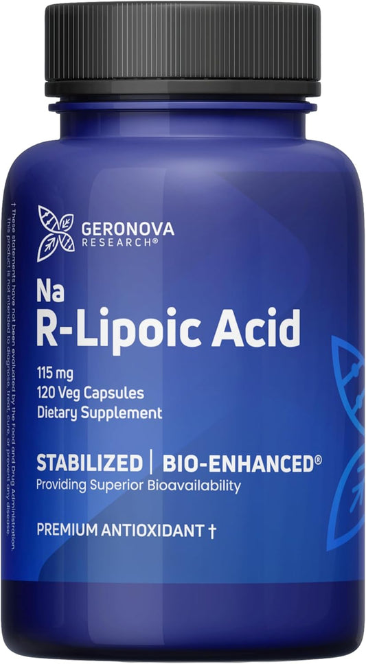 Geronova Research 115mg R-Lipoic Acid Capsules - 4 Month Supply - Enhanced Absorption ALA Supplement - 120 Count