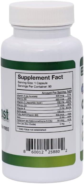GG Natural Vitamins Immune Boost Supplement for Adults - 90 Capsules, Unflavored - Daily Support with Vitamins A, B6, C, D3, E, Echinacea, Folic Acid, Iron, Selenium, and Zinc