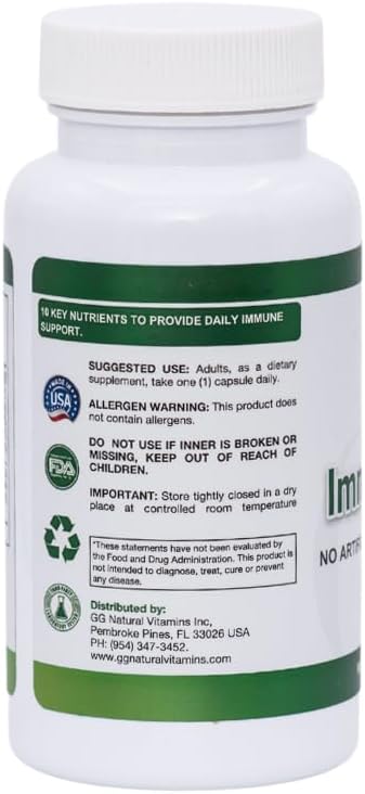 GG Natural Vitamins Immune Boost Supplement for Adults - 90 Capsules, Unflavored - Daily Support with Vitamins A, B6, C, D3, E, Echinacea, Folic Acid, Iron, Selenium, and Zinc