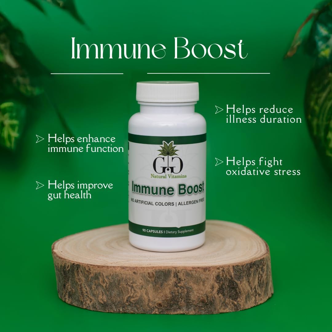 GG Natural Vitamins Immune Boost Supplement for Adults - 90 Capsules, Unflavored - Daily Support with Vitamins A, B6, C, D3, E, Echinacea, Folic Acid, Iron, Selenium, and Zinc
