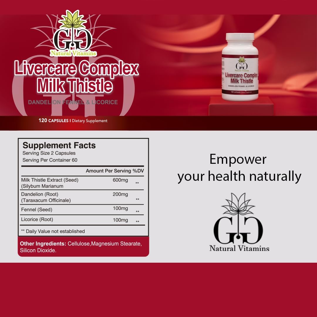 GG Natural Vitamins Liver Support Supplement - Potent Blend of Milk Thistle, Dandelion Root, Fennel, and Licorice for Ultimate Liver Health