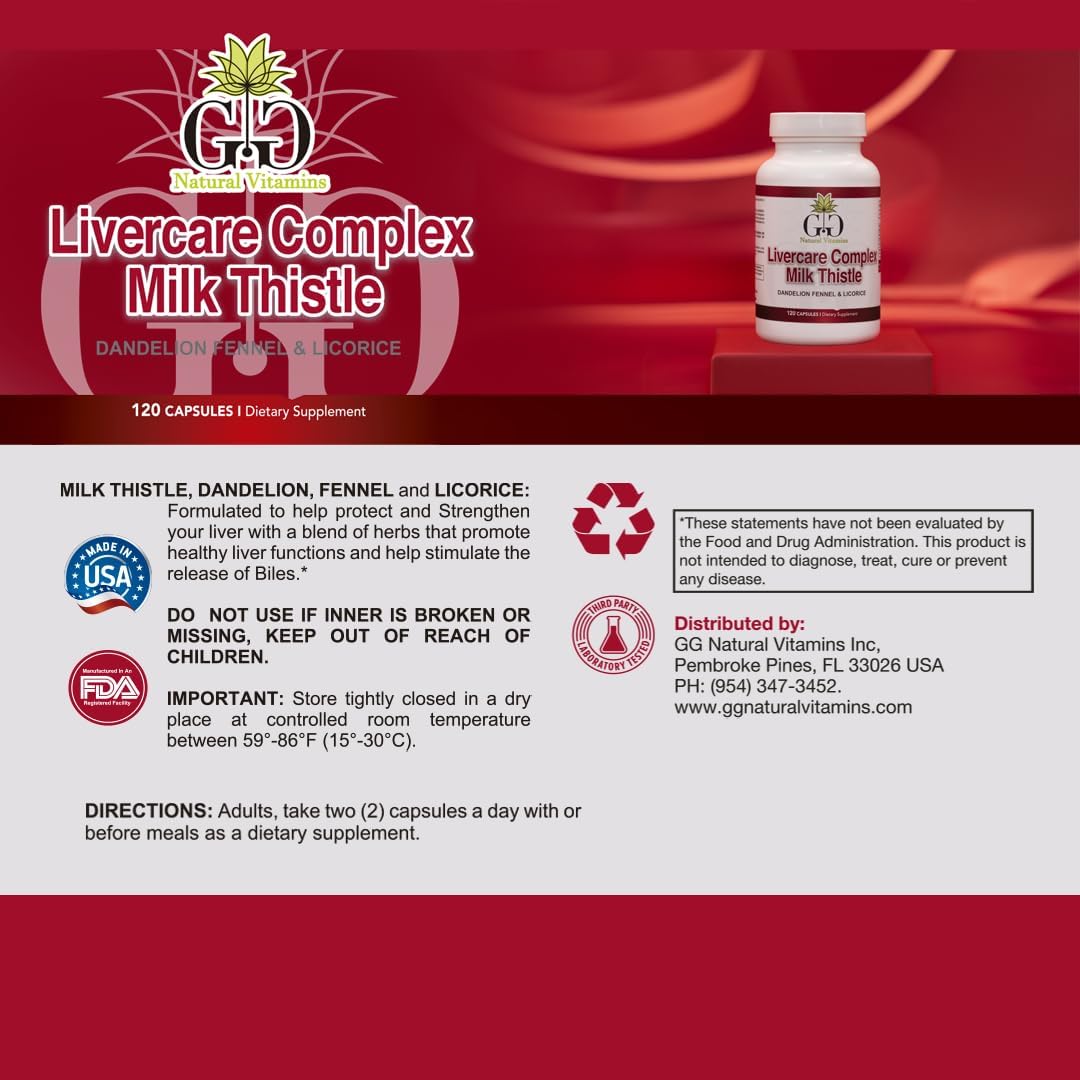 GG Natural Vitamins Liver Support Supplement - Potent Blend of Milk Thistle, Dandelion Root, Fennel, and Licorice for Ultimate Liver Health