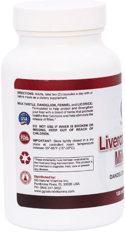 GG Natural Vitamins Liver Support Supplement - Potent Blend of Milk Thistle, Dandelion Root, Fennel, and Licorice for Ultimate Liver Health