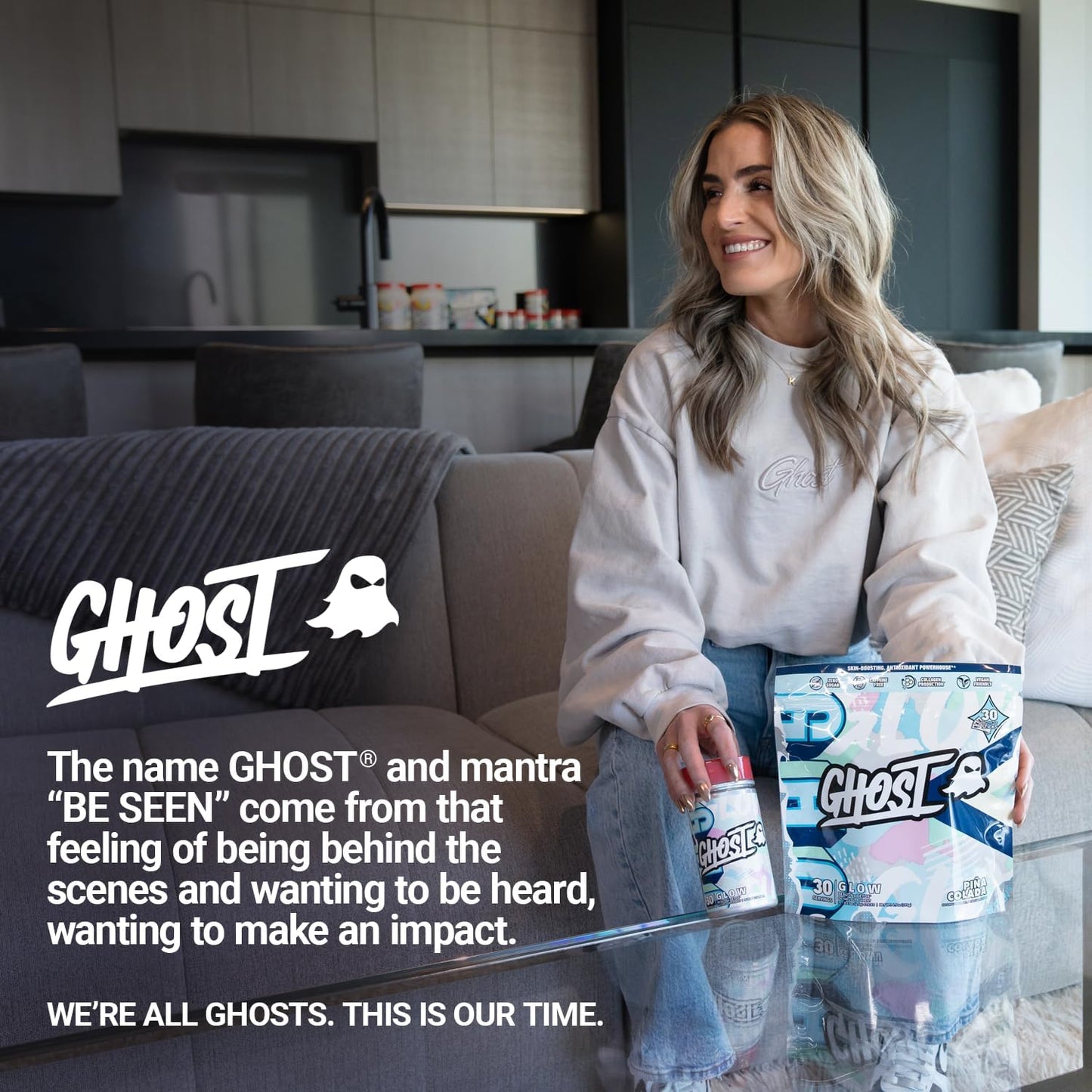 GHOST Glow Sticks: Pina Colada Beauty & Detox Supplement - 30 Packs with Hyaluronic Acid, Biotin, L-Theanine - Skin-Boosting Formula, Sugar & Gluten Free