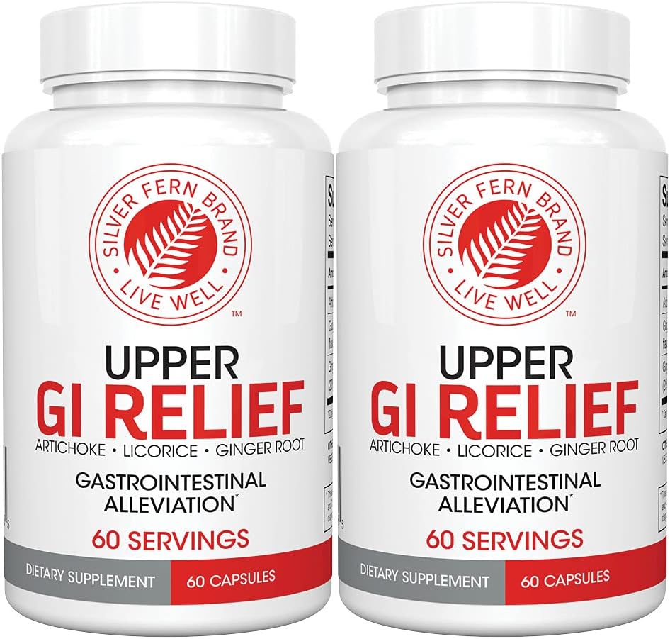 GI Relief Herbal Supplement - Natural Digestive Support with Artichoke, Ginger, and Licorice - 2 Bottles, 120 Capsules