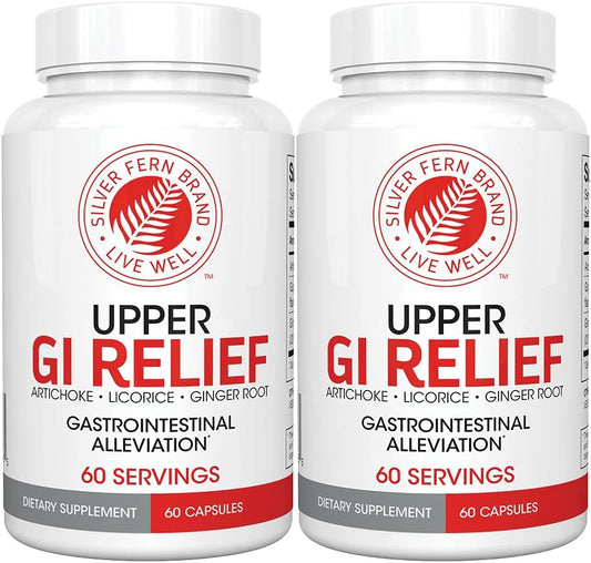 GI Relief Herbal Supplement - Natural Digestive Support with Artichoke, Ginger, and Licorice - 2 Bottles, 120 Capsules