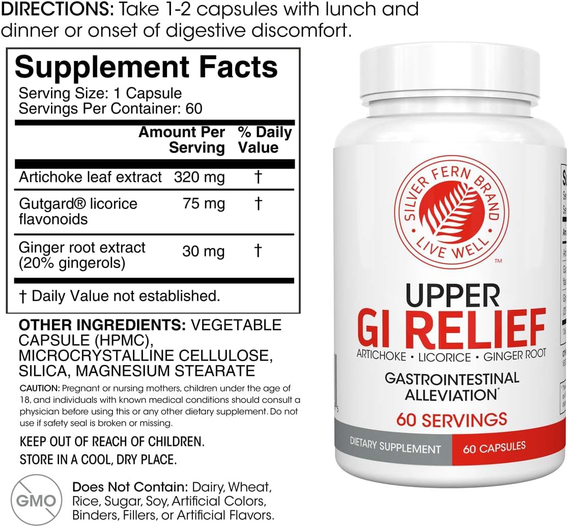 GI Relief Herbal Supplement - Natural Digestive Support with Artichoke, Ginger, and Licorice - 2 Bottles, 120 Capsules