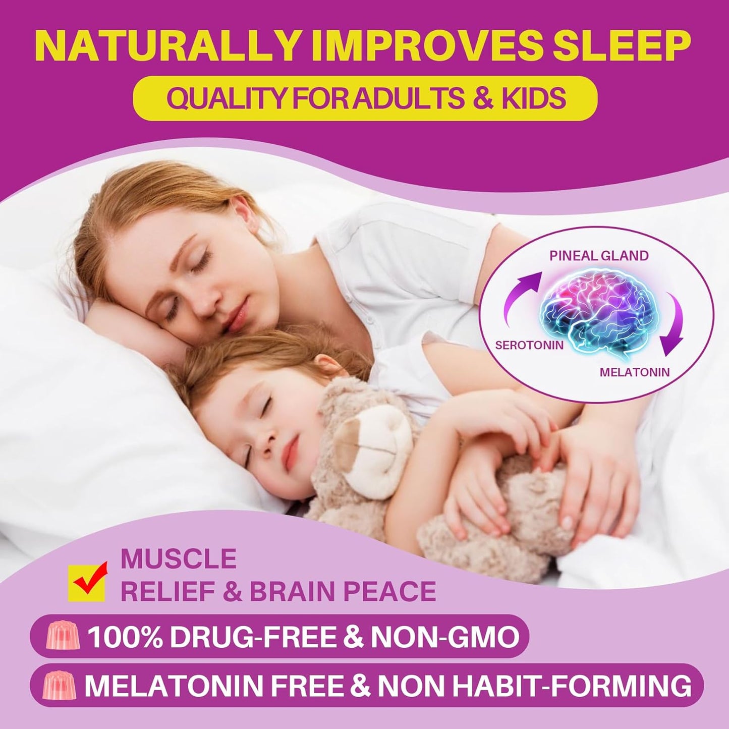 Ginger Chews Supplement Gummies for Nausea & Stomach Relief + 5HTP Gummies for Adults & Kids 8+ with GABA & Magnesium