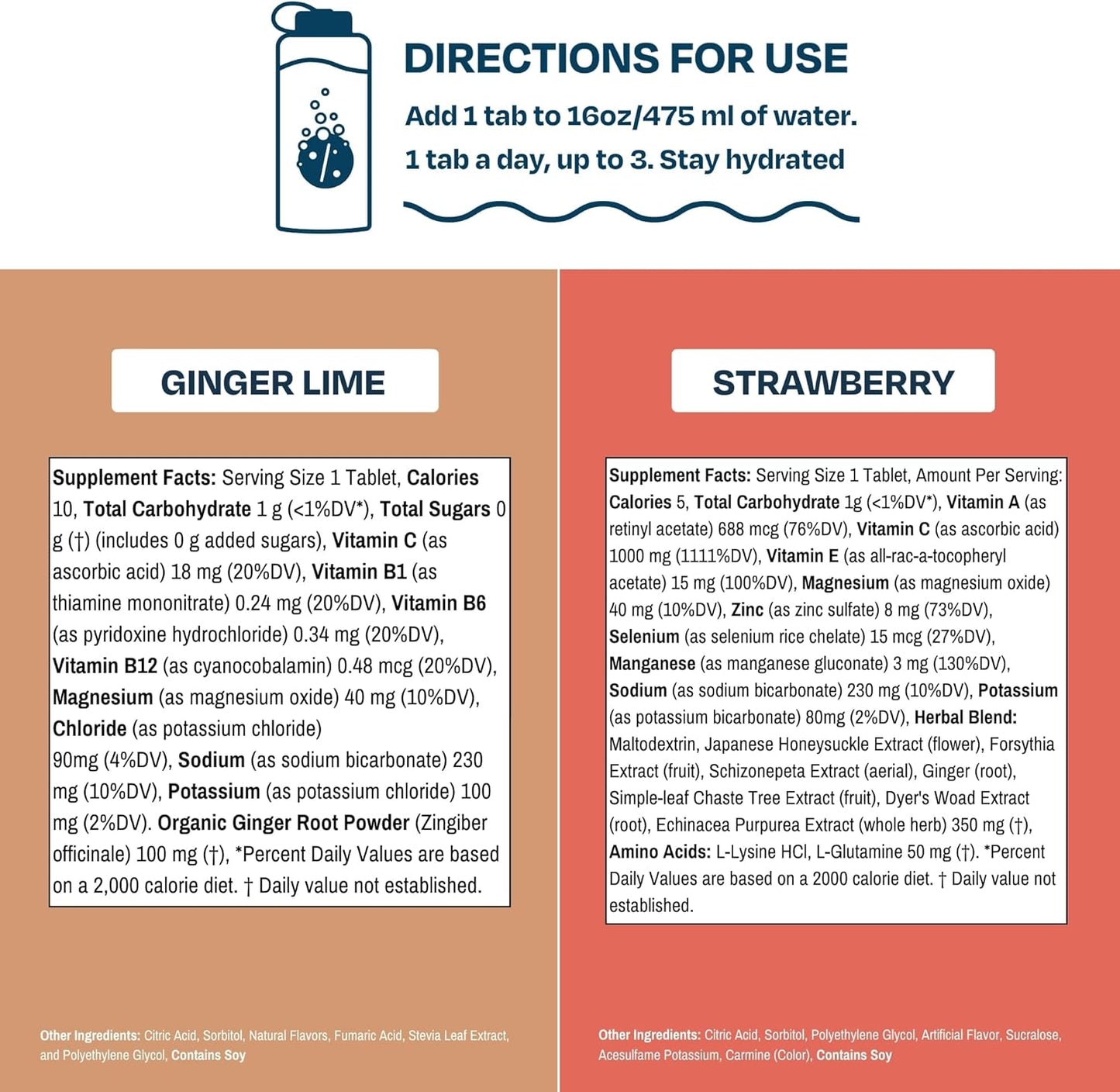 Ginger-Lime Electrolyte Hydration & Strawberry Immunity Tablets Combo Pack | Gluten Free | 60 Servings