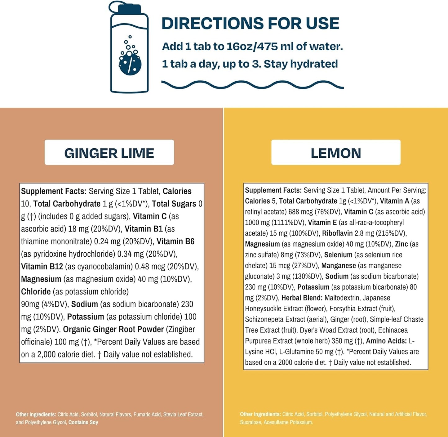 Ginger-Lime Hydration & Lemon Immune Support Tablets Combo Pack | Electrolytes & Vitamins | 20 Servings