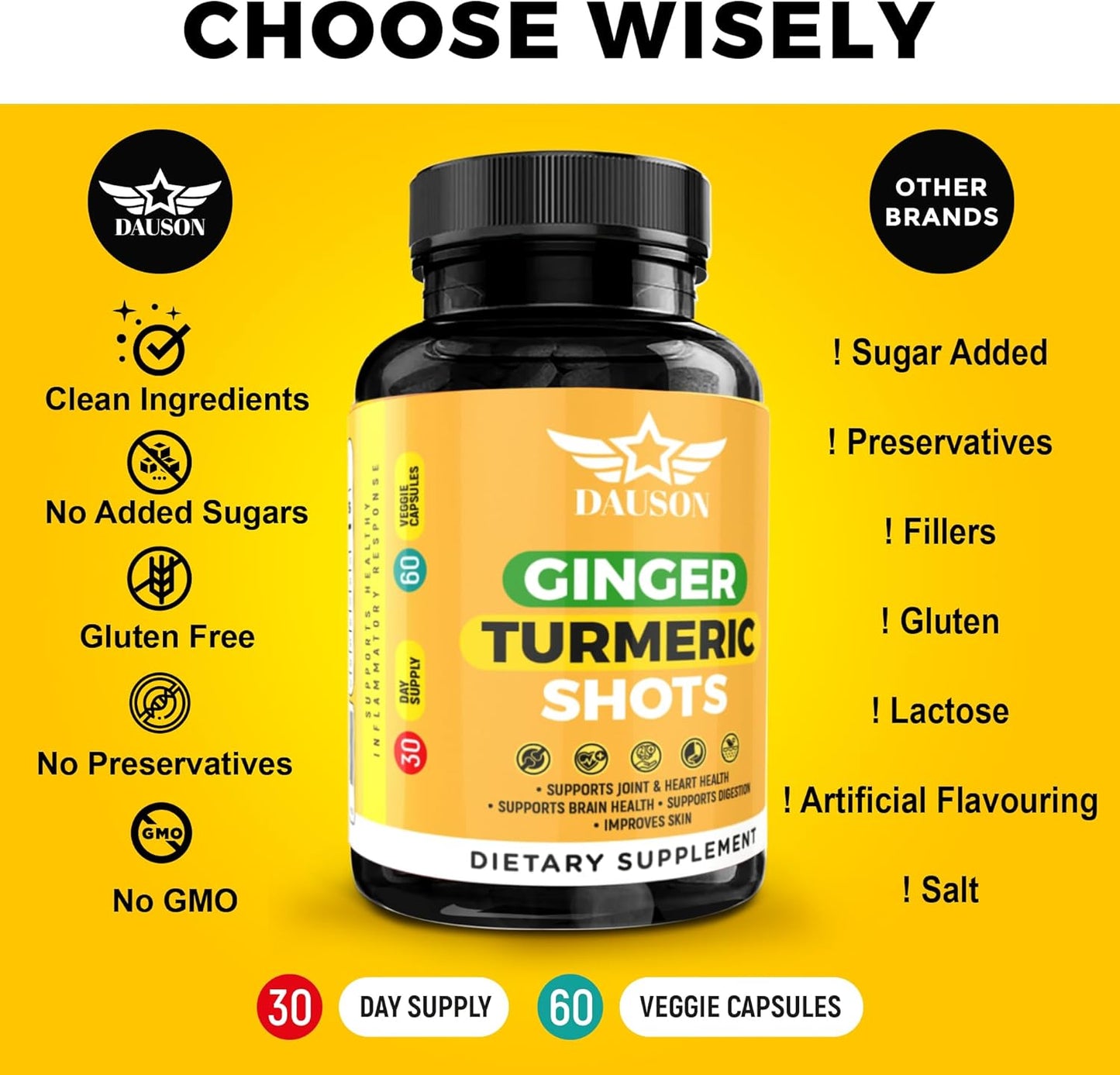Ginger Turmeric Supplements with Vitamin D3, C, Pepper, Zinc & Orange - Supports Joint, Gut, and Skin Health