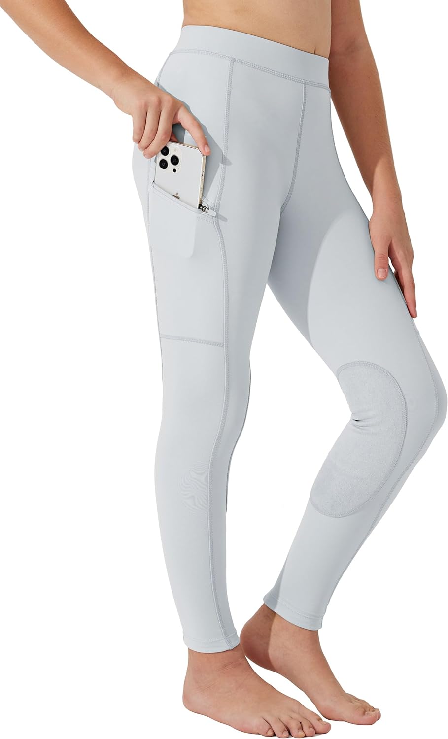Girls Horse Riding Pants Tights with Knee-Patch and Zipper Pockets for Youth Equestrian Schooling