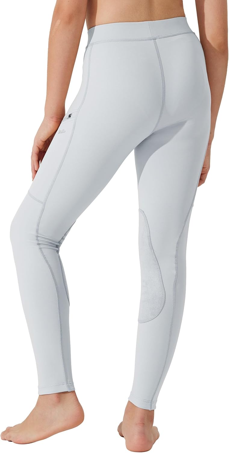Girls Horse Riding Pants Tights with Knee-Patch and Zipper Pockets for Youth Equestrian Schooling