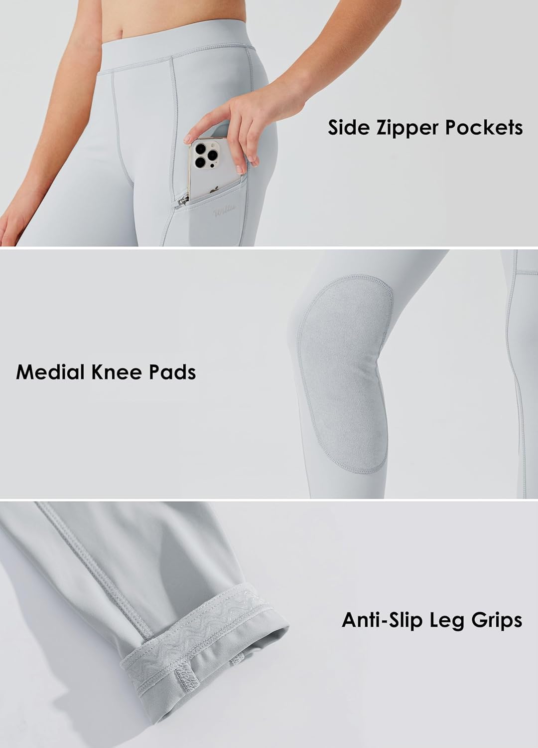 Girls Horse Riding Pants Tights with Knee-Patch and Zipper Pockets for Youth Equestrian Schooling