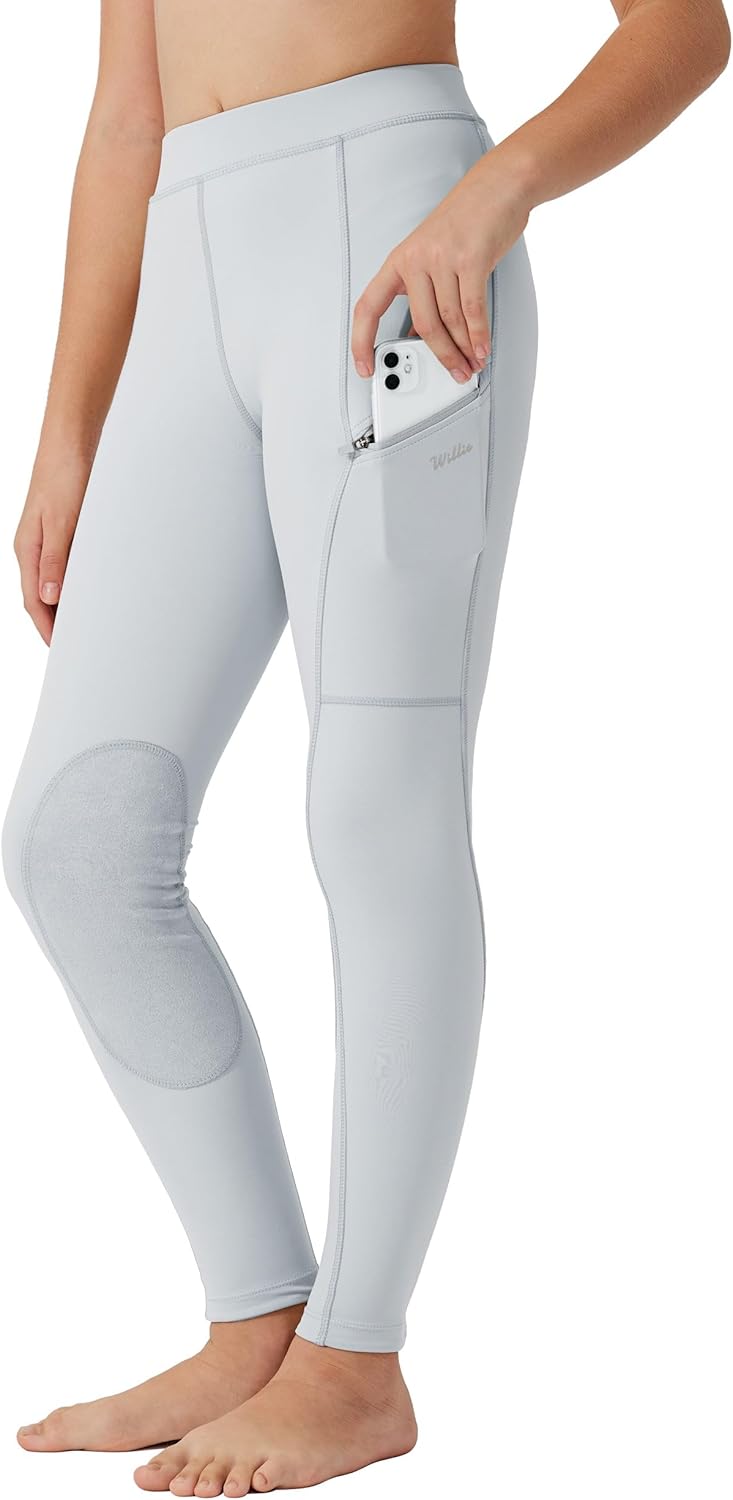 Girls Horse Riding Pants Tights with Knee-Patch and Zipper Pockets for Youth Equestrian Schooling
