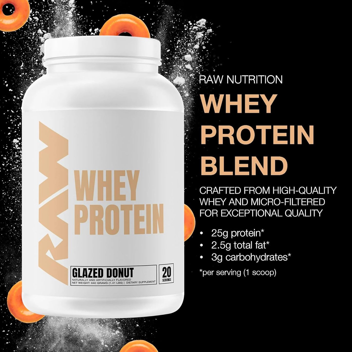 Glazed Donut RAW Whey Protein Powder Blend - Grass-Fed Isolate for Muscle Growth - Pre & Post Workout Supplement