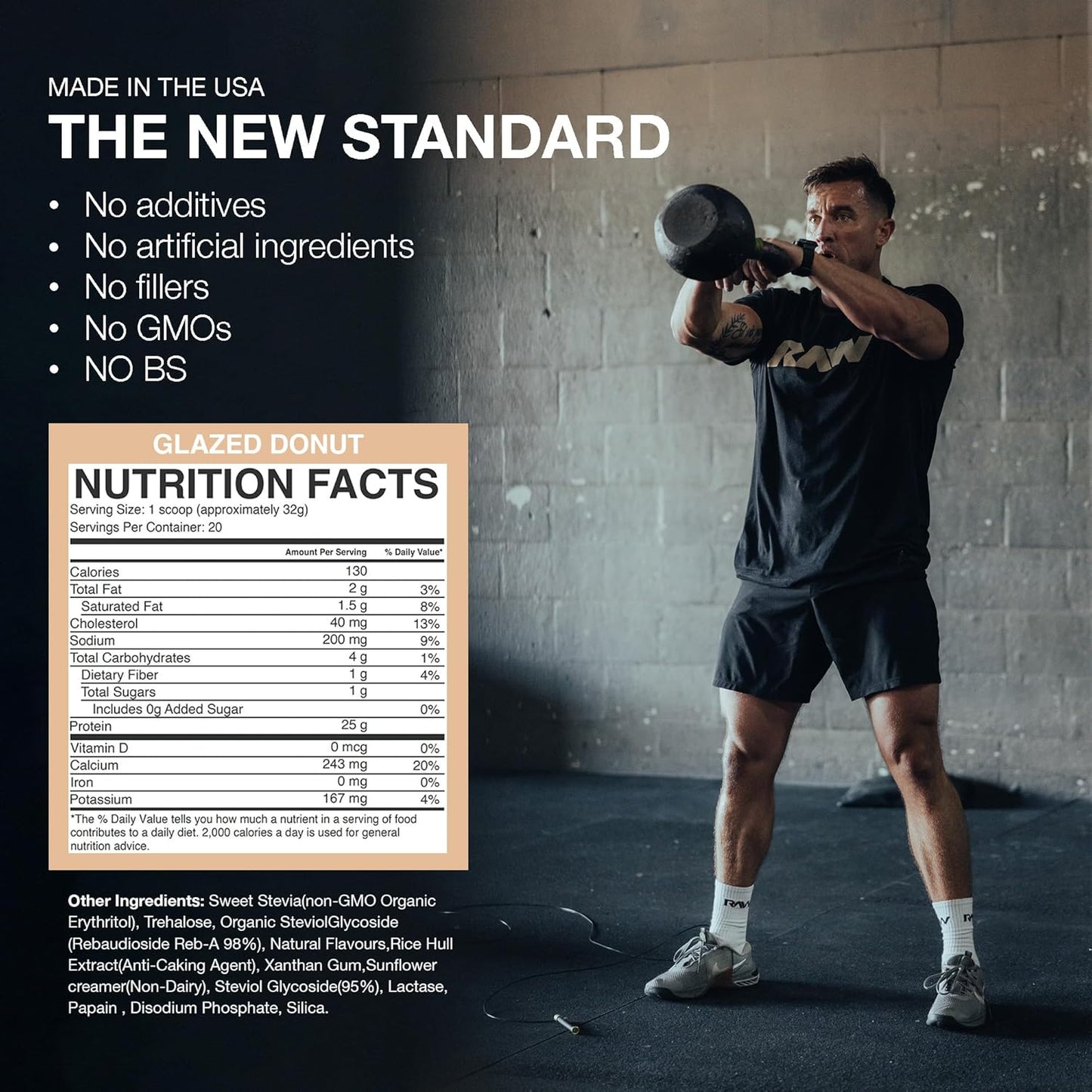 Glazed Donut RAW Whey Protein Powder Blend - Grass-Fed Isolate for Muscle Growth - Pre & Post Workout Supplement