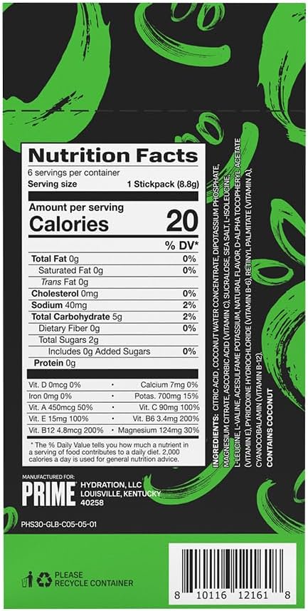 GLOWBERRY Prime Hydration+ Stick Pack - 6 Sticks, Electrolyte Drink Mix with Coconut Water, BCAAs, Antioxidants, Naturally Flavored, Zero Sugar