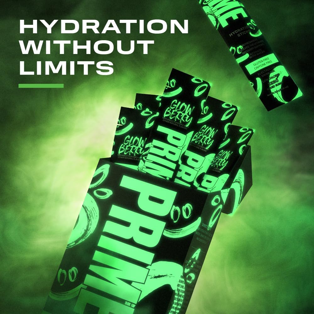 GLOWBERRY Prime Hydration+ Stick Pack - 6 Sticks, Electrolyte Drink Mix with Coconut Water, BCAAs, Antioxidants, Naturally Flavored, Zero Sugar