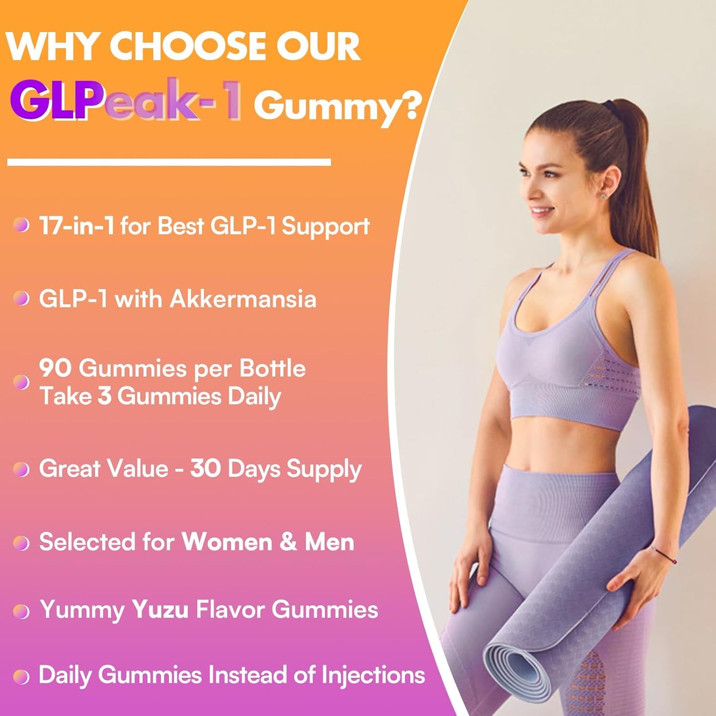 GLP-1 Probiotic Gummies with Berberine & Fiber Support - Yuzu Flavor, Zero-Sugar - 270 Count