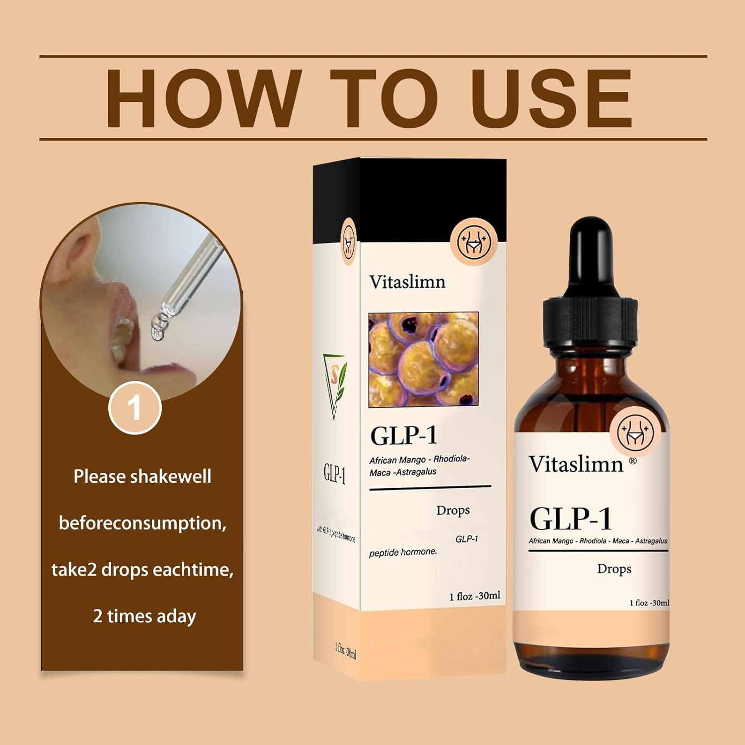 GLP-1 Weight Loss Liquid Drops - Appetite Suppressant - 1 Bottle