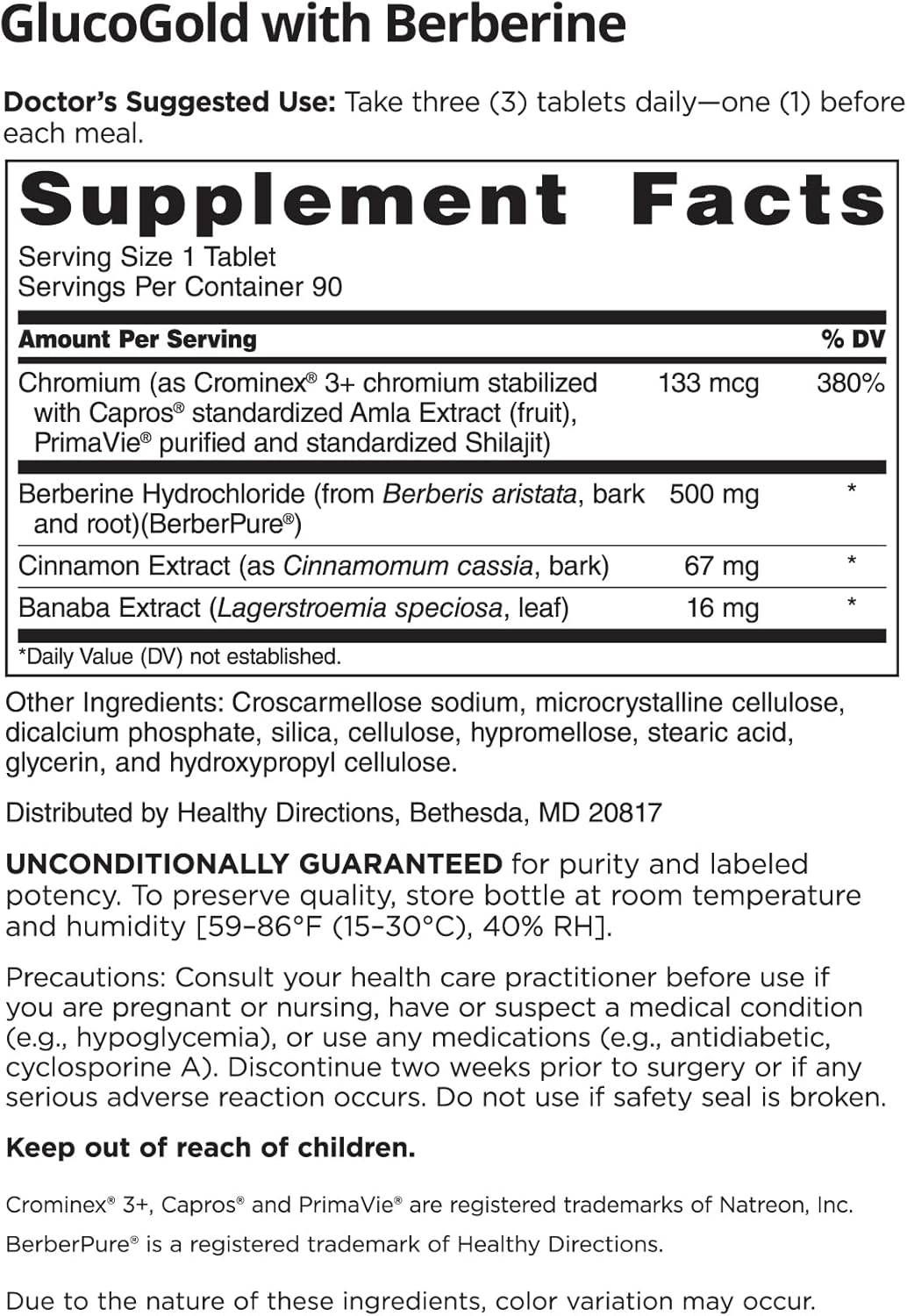 GlucoGold Supplement with Berberine and Magnesium Glycinate - Recommended by Doctors