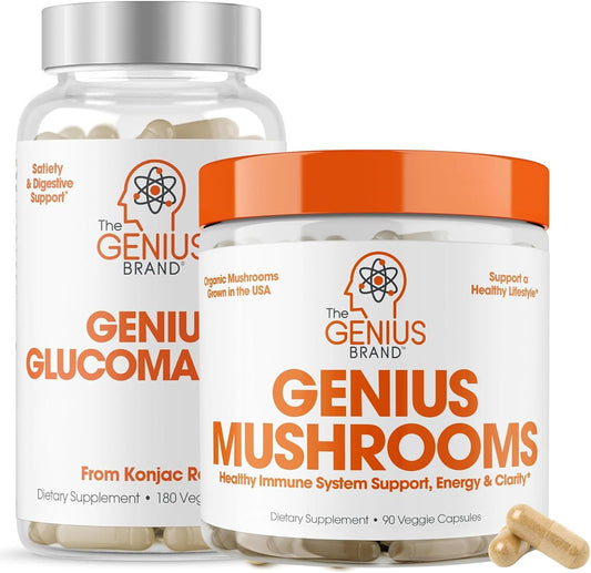 Glucomannan Fiber Capsules and Mushroom Supplement Bundle for Digestive Health and Energy Boost