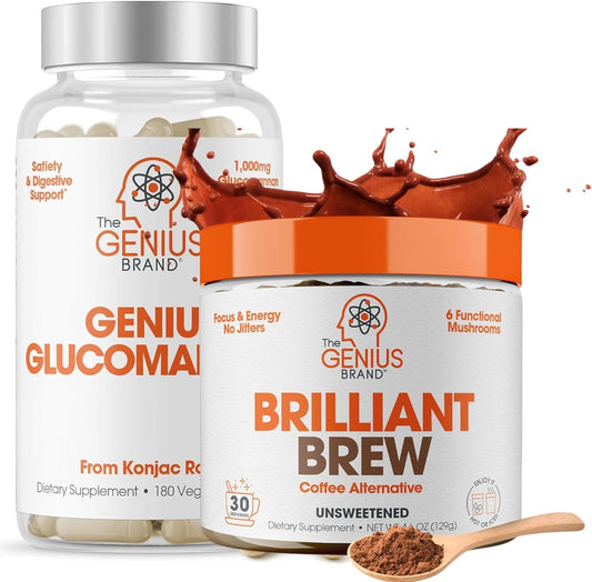 Glucomannan Fiber Capsules & Brilliant Brew Coffee Alternative - Wellness Bundle for Digestive Health, Focus, and Natural Energy