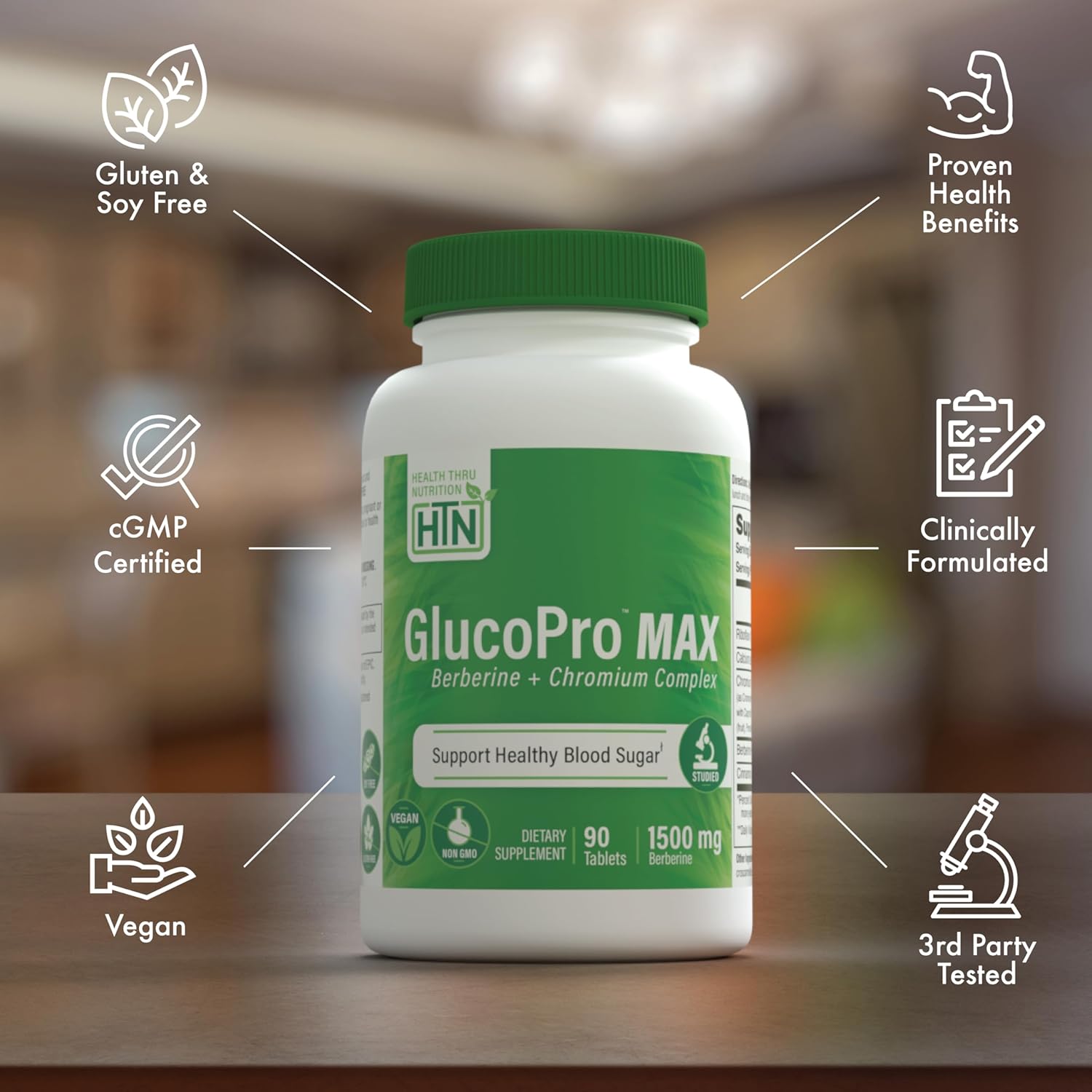 GlucoPro Max Supplement - 1,500mg Berberine, Chrominex, Chromium, 1,000mg Cinnamon | Vegan, Non-GMO, Gluten Free - 90 Capsules