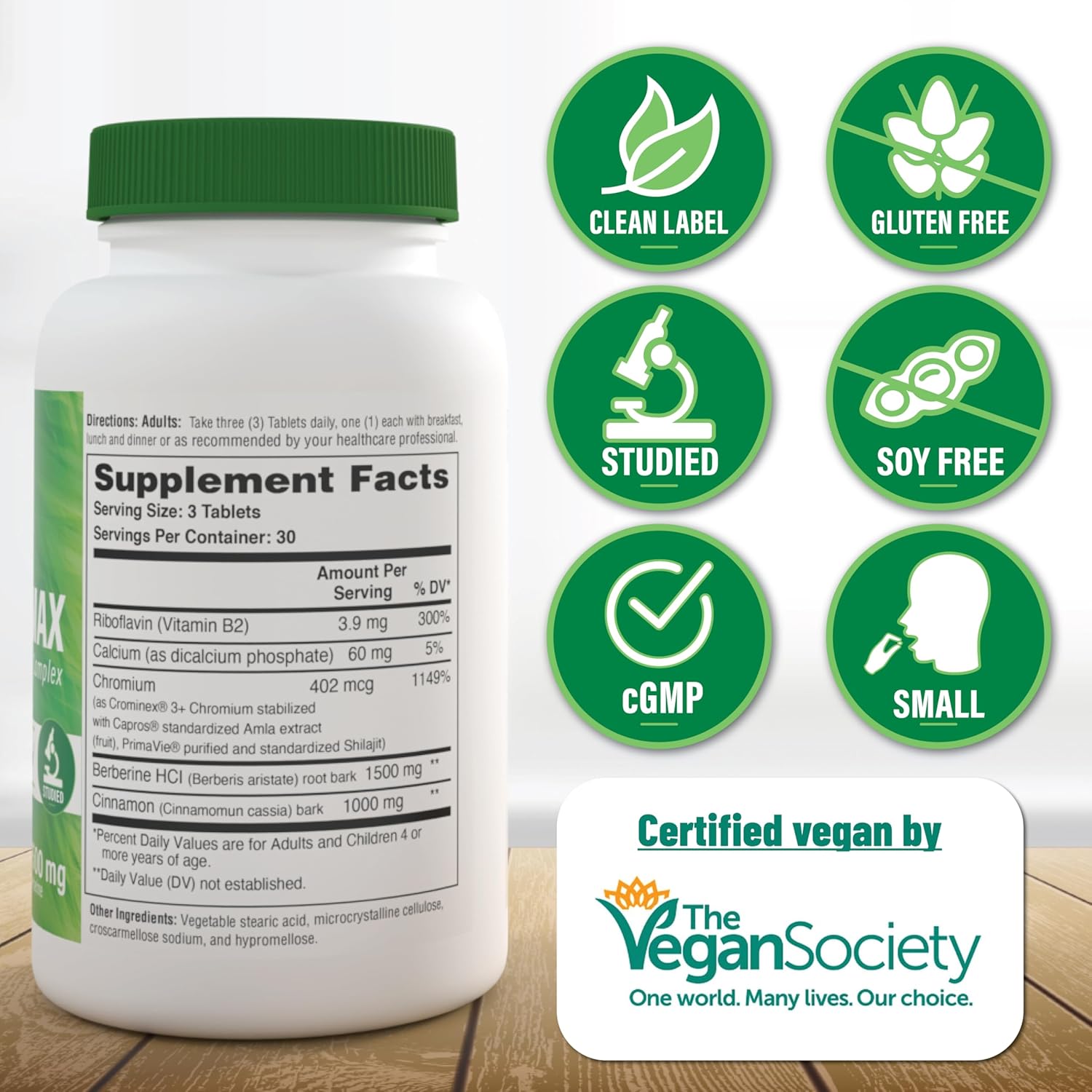 GlucoPro Max Supplement - 1,500mg Berberine, Chrominex, Chromium, 1,000mg Cinnamon | Vegan, Non-GMO, Gluten Free - 90 Capsules