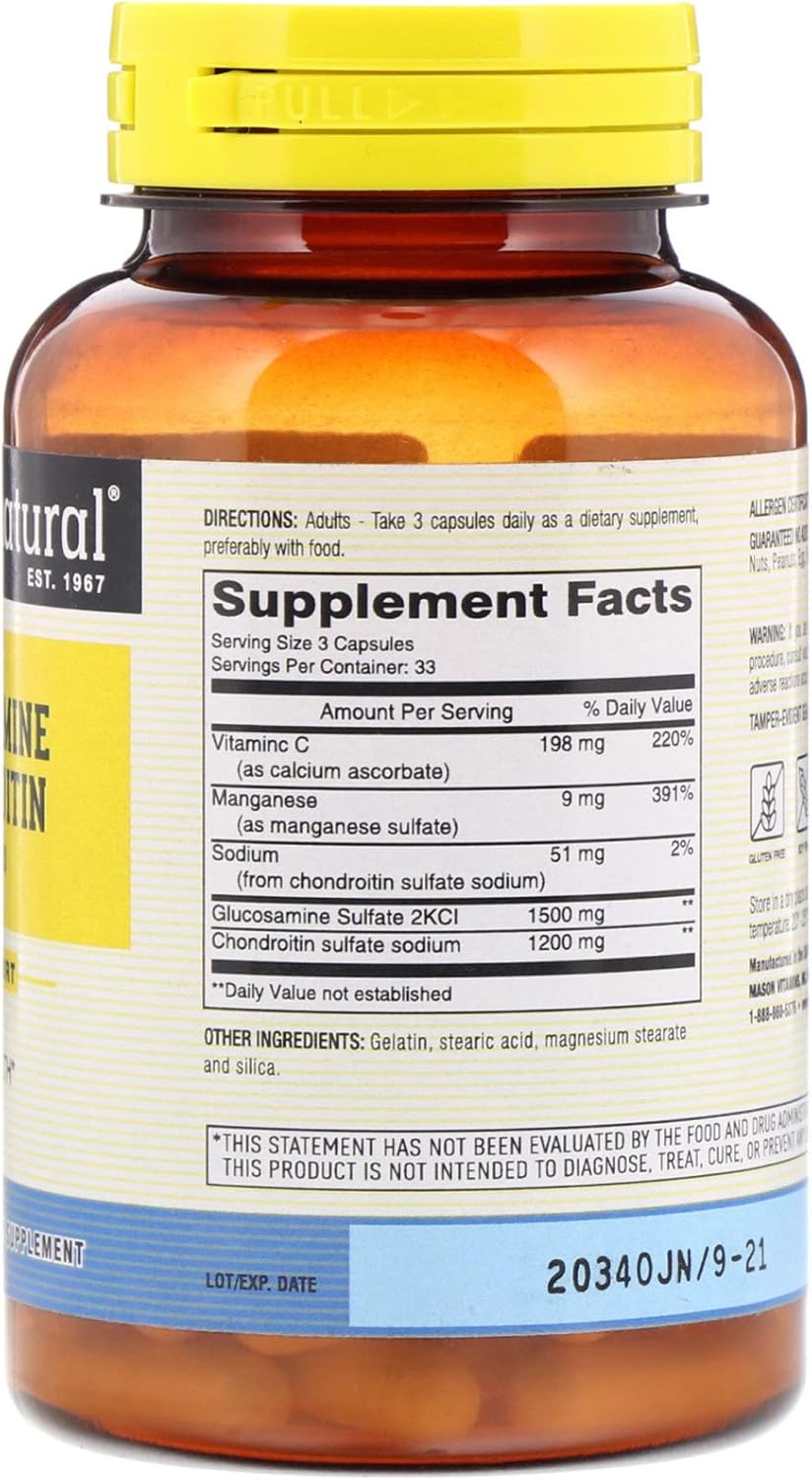 Glucosamine and Chondroitin Capsules - 100 Count, Maximum Strength 1500 mg by Mason Natural