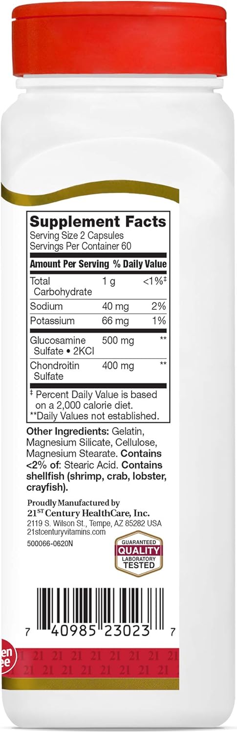 Glucosamine and Chondroitin Capsules, 120 Count, 21st Century Formula with 250 mg and 200 mg Dosage