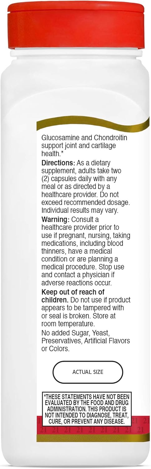 Glucosamine and Chondroitin Capsules, 120 Count, 21st Century Formula with 250 mg and 200 mg Dosage