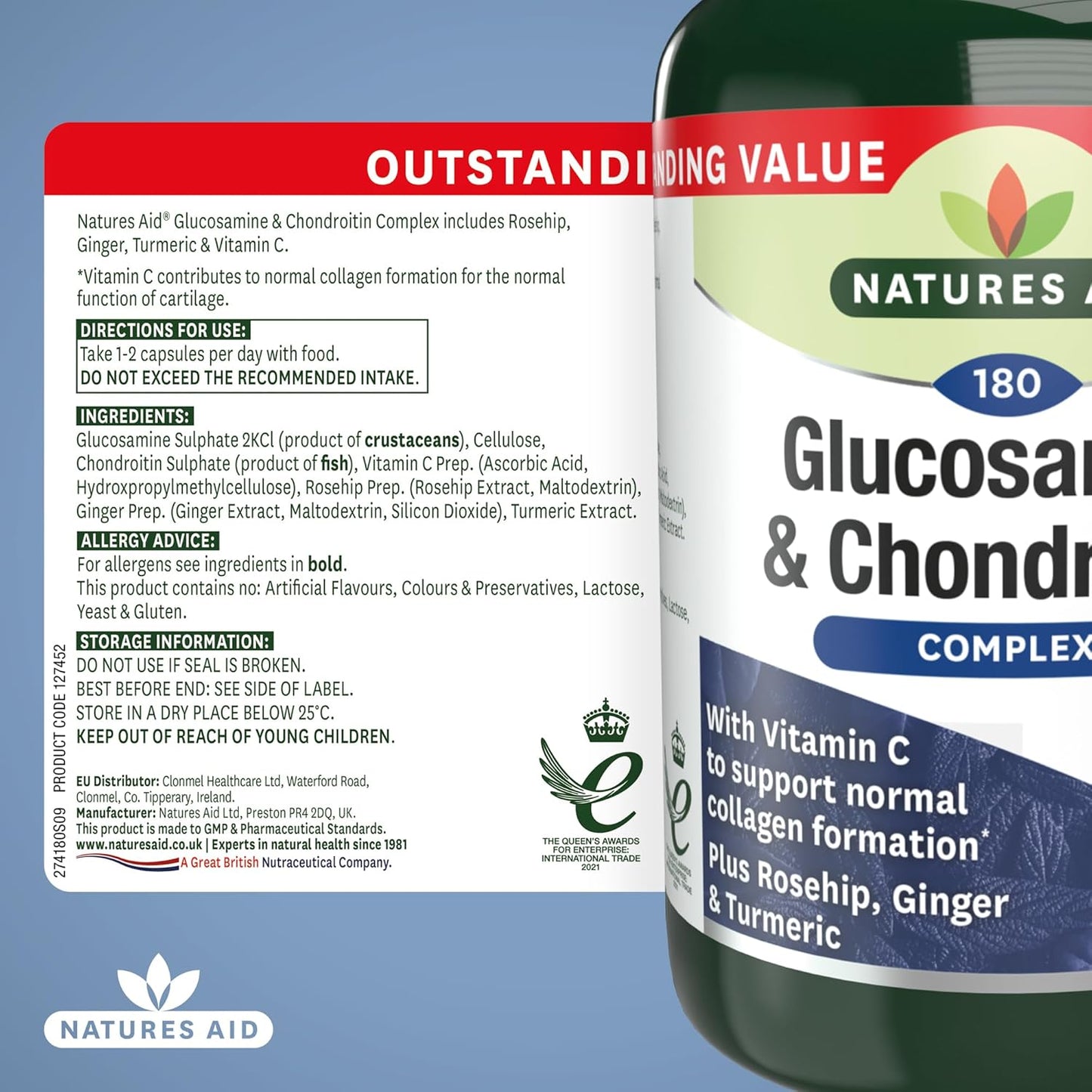 Glucosamine and Chondroitin Complex by Natures Aid - Joint Support Supplement for Mobility and Flexibility