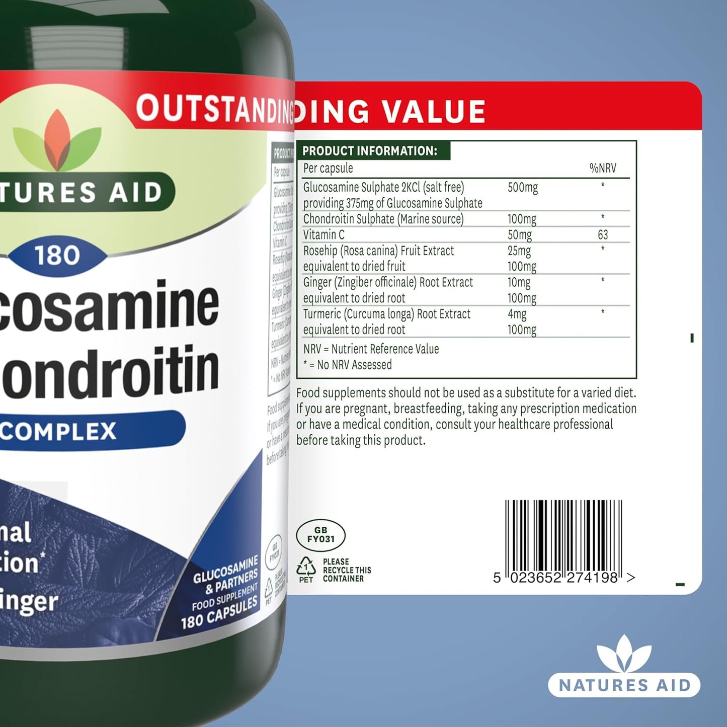 Glucosamine and Chondroitin Complex by Natures Aid - Joint Support Supplement for Mobility and Flexibility