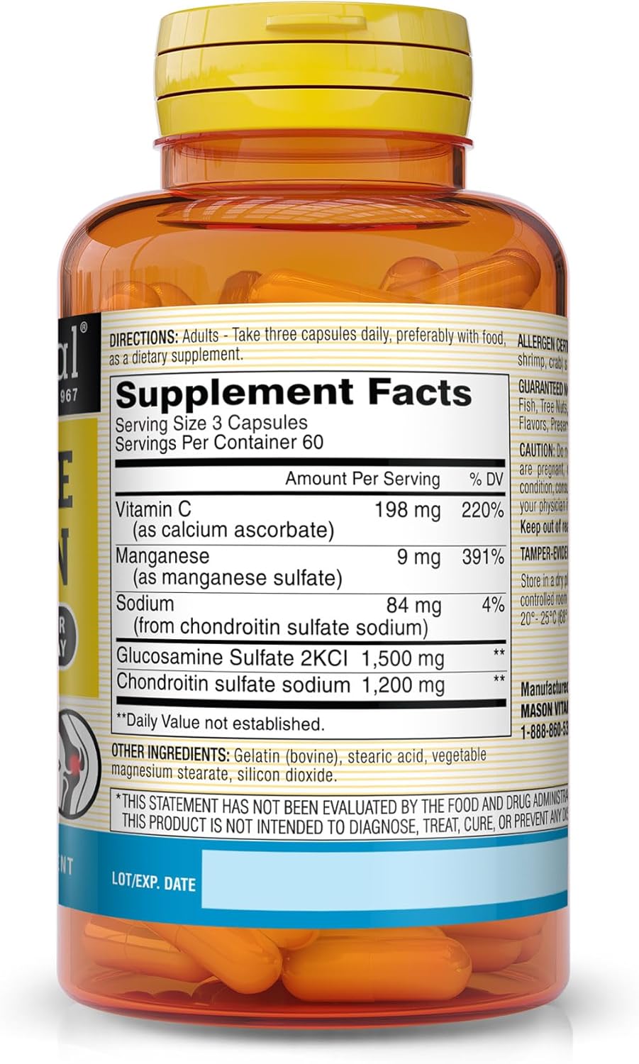 Glucosamine Chondroitin 1500/1200 with Vitamin C - Joint Health Support, Flexibility & Mobility - 180 Capsules
